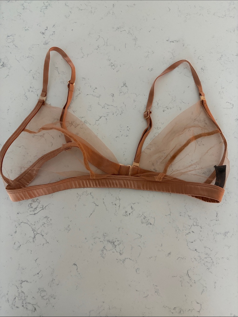 Sheer Triangle Bralette in Nude Tan Honey Birdette Large Like New